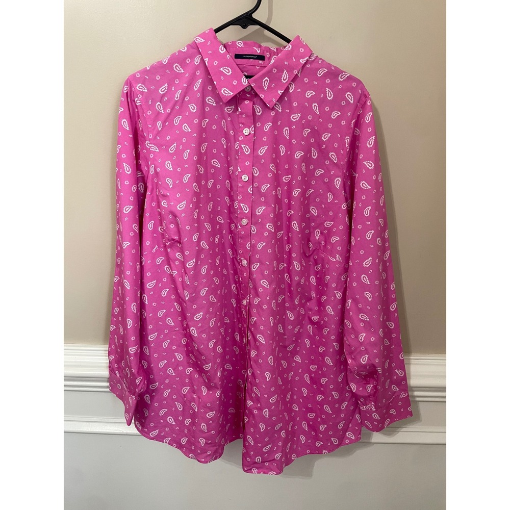 Lands End 2X 22W Pink Paisley No Iron Supima Cotton Button Down Shirt
